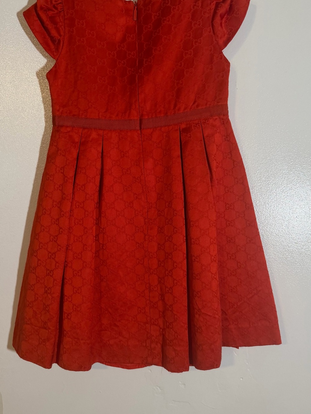 Gucci Girls Red Jacquard Pleated Dress